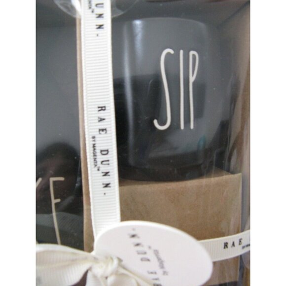 New Rae Dunn Magenta Large Letter Matte Black Ceramic SAKE & SIP Drink Set 3Pc - Picture 5 of 7